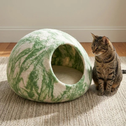 Green Marble Wool Cat Cave Bed