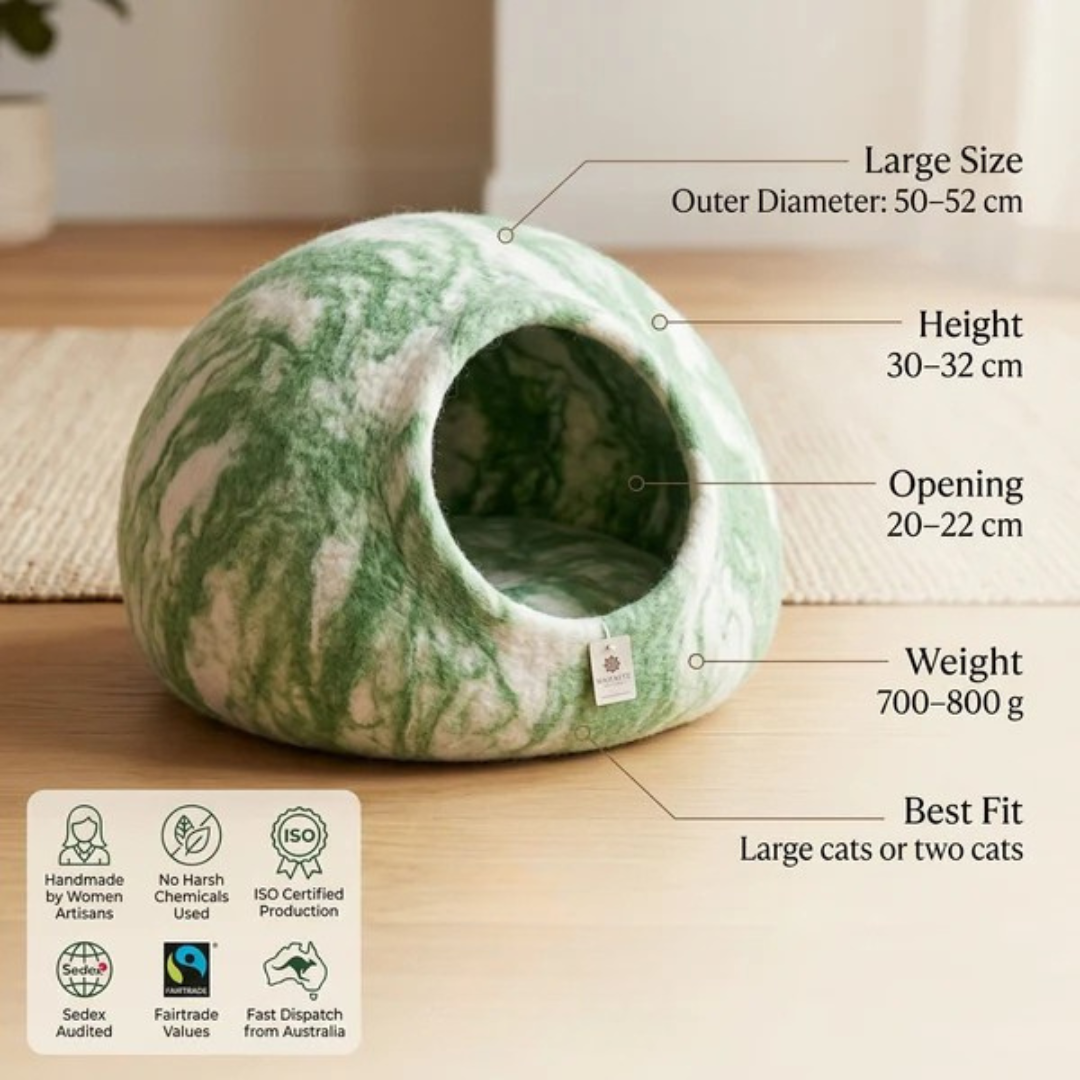 Green Marble Wool Cat Cave Bed