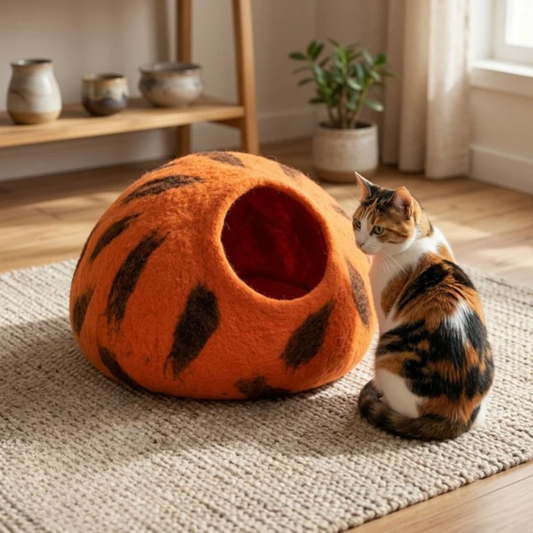 Flame Wool Cat Cave Bed