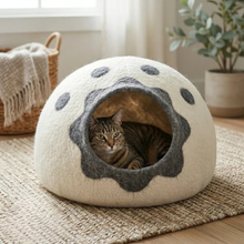 Interior view of PawFur Lavender Paw cat cave showing roomy felt interior