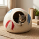 Cream Brushstroke Wool Cat Cave Bed