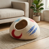 Cream Brushstroke Wool Cat Cave Bed