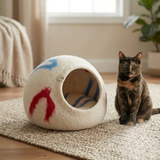 Cream Brushstroke Wool Cat Cave Bed