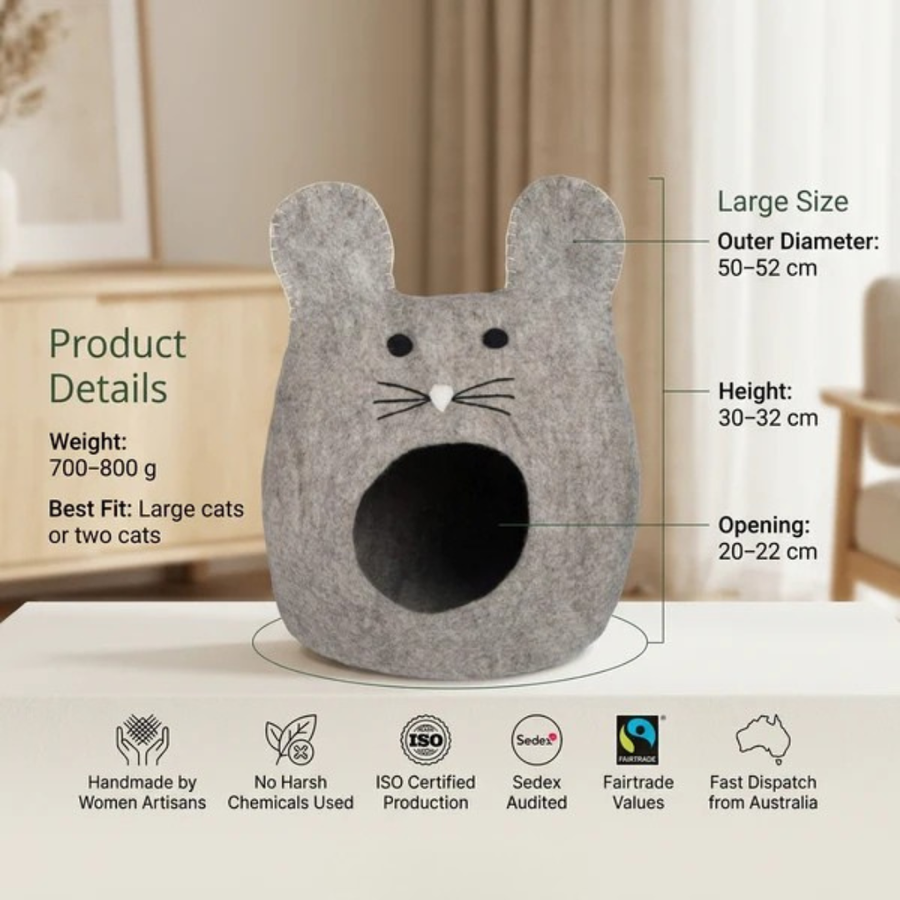 Bunny Ears Wool Felt Cat Cave size and detail